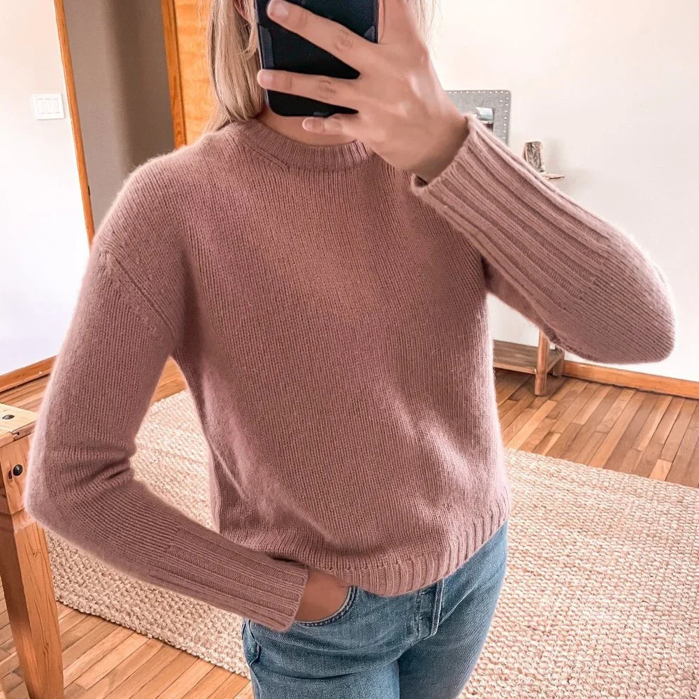NAADAM 100% Cashmere Pink Cutout Shoulder Designer Knit Pullover Sweater S